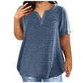 thumbnail image 1 of Penkiiy Women's 2024 Plus Size Tops Summer Solid V Neck Tunic Blouse Casual Loose Short Sleeve Tee Eyelet Embroidery T Shirts 5XL Navy, 1 of 6