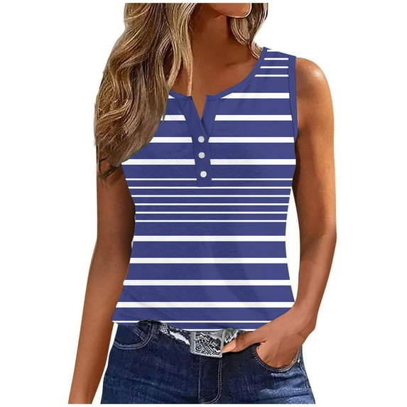 Penkiiy Women's 2024 Summer Tops Printed Button Round Neck Sports Tank Top Sleeveless Tee Shirt Casual for Outwear XL Purple