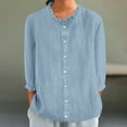 thumbnail image 1 of Penkiiy Women's 3/4 Sleeve Lace Trim Blouse - Breathable Cotton Linen Casual Top, Spring Summer Fashion, Boho Chic & Versatile Styling XL Blue, 1 of 6