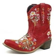 thumbnail image 1 of Penkiiy Women's Ankle Boots Retro Pointed Toe Chunky Mid Heel Embroidered Western Cowgirl Cowboy Boots 41 Red, 1 of 9