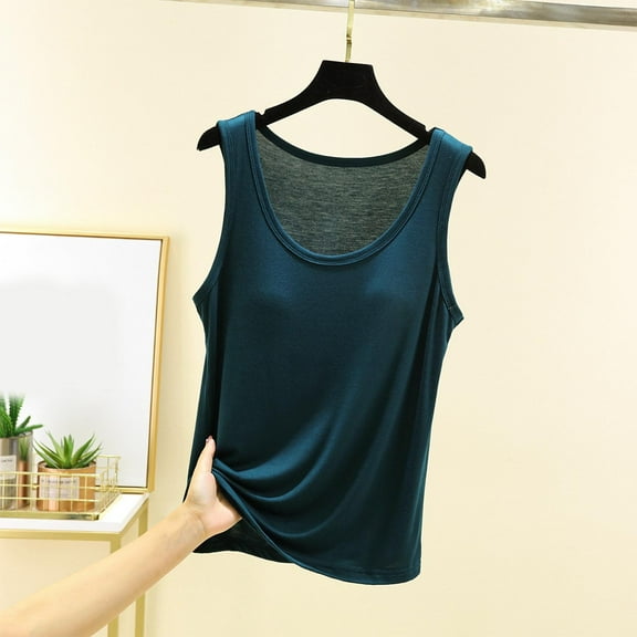 Penkiiy Women's Built-In Bra Tank Top - Summer Seamless Camisole , Ultra-Comfy & No-Chafe Design L Army Green