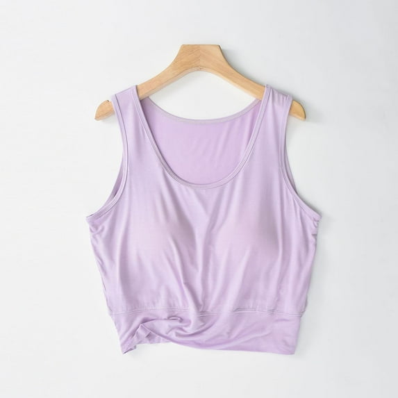 Penkiiy Women's Built-In Bra Tank Top - Summer Seamless Camisole , Ultra-Comfy & No-Chafe Design L Purple