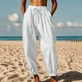 thumbnail image 1 of Penkiiy Women's Casual High-Waisted Cotton-Linen Joggers – Elastic Drawstring, Dual Pockets, Trendy Spring-Summer Tapered Pants XL White, 1 of 9