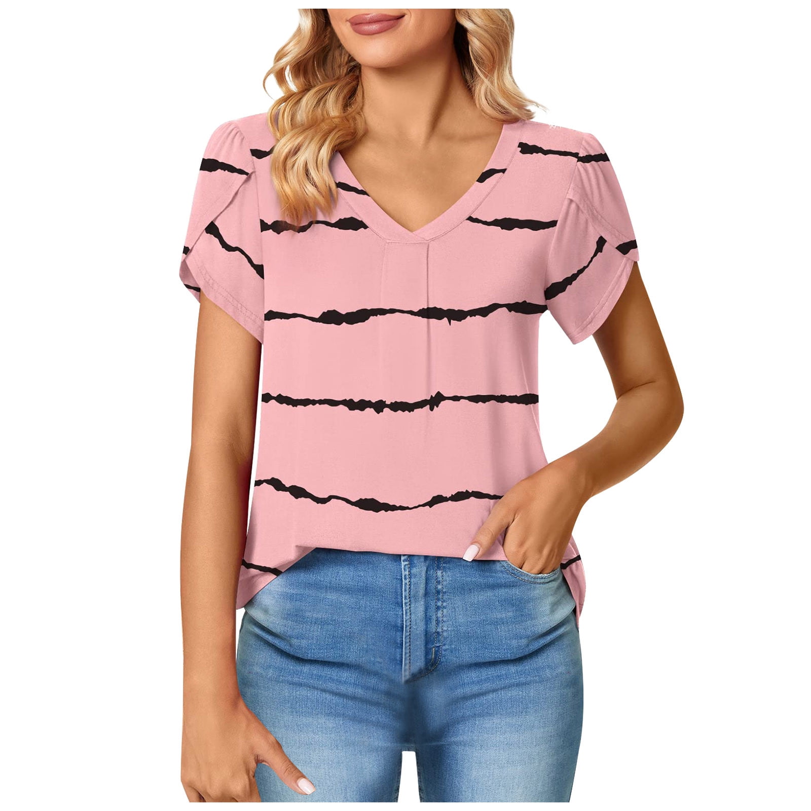 Pink Tulle Patchwork Tee For Women Lightweight Summer Top With Loose Fit Everyday main image 0