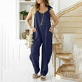 thumbnail image 1 of Penkiiy Women's Casual Summer Overalls - Loose Strap Jumpsuit with Pockets | Comfort Fit Romper for Beach/Vacation | Trendy Cotton-Linen Style S Navy, 1 of 6