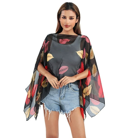 Penkiiy Women's Chiffon Floral Scarf Wrap - Lightweight Summer Shawl with UV Protection (2-in-1 Versatile Cover Up)