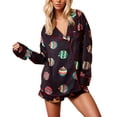 thumbnail image 1 of Penkiiy Women's Christmas Printed Long Sleeved Shirt Top And Shorts Casual And Comfortable Set Suits 2XL Black, 1 of 5