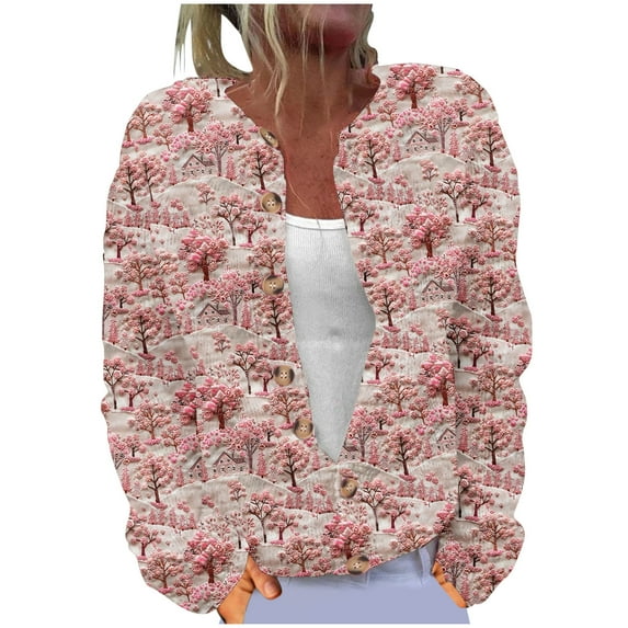 Penkiiy Women's Christmas Sweater Cardigan Heart Print Y2K Button Open Front Cardigans V Neck Cropped Knitted Outerwear 2XL Multicolor