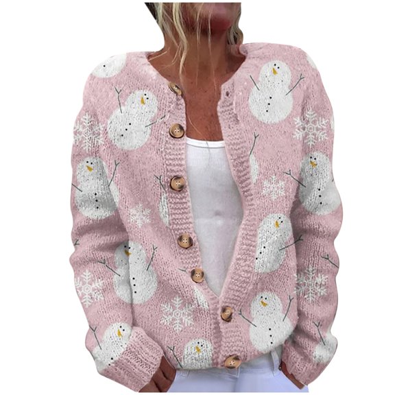 Penkiiy Women's Christmas Sweater Cardigan Heart Print Y2K Button Open Front Cardigans V Neck Cropped Knitted Outerwear 2XL Multicolor