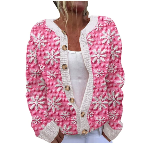 Penkiiy Women's Christmas Sweater Cardigan Heart Print Y2K Button Open Front Cardigans V Neck Cropped Knitted Outerwear L Multicolor