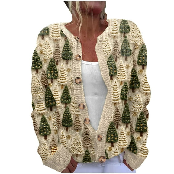 Penkiiy Women's Christmas Sweater Cardigan Heart Print Y2K Button Open Front Cardigans V Neck Cropped Knitted Outerwear S Multicolor