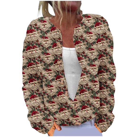 Penkiiy Women's Christmas Sweater Cardigan Heart Print Y2K Button Open Front Cardigans V Neck Cropped Knitted Outerwear S Multicolor