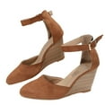 thumbnail image 1 of Penkiiy Women's Closed Toe Flat Shoes with Ankle Strap, Flats for Women, Pointed Toe Dress Shoes with Low Wedge Heel 43 Brown, 1 of 5