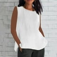 thumbnail image 1 of Penkiiy Women's Cotton And Linen Sleeveless Pleated Blouse: Summer Comfy & Stylish Round Neck Top for Casual & Party M White, 1 of 5