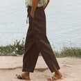 thumbnail image 1 of Penkiiy Women's Cotton Linen Wide Leg Pants - Comfort Fit Boho Chic Drawstring Lounge Trousers for Casual & Vacation Essentials (Solid Color M Brown, 1 of 6
