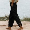 thumbnail image 1 of Penkiiy Women's Cotton Linen Wide Leg Pants - Comfort Fit Boho Chic Drawstring Lounge Trousers for Casual & Vacation Essentials (Solid Color 2XL Black, 1 of 6
