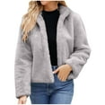 thumbnail image 1 of Penkiiy Women's Cropped Faux Fur Jacket Lapel Cardigan Shrug 2024 Winter Fluffy Faux Fur Coat Faux Fur Coat Gray, 1 of 3