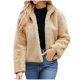 thumbnail image 1 of Penkiiy Women's Cropped Faux Fur Jacket Lapel Cardigan Shrug 2024 Winter Fluffy Faux Fur Coat Faux Fur Coat Khaki, 1 of 5