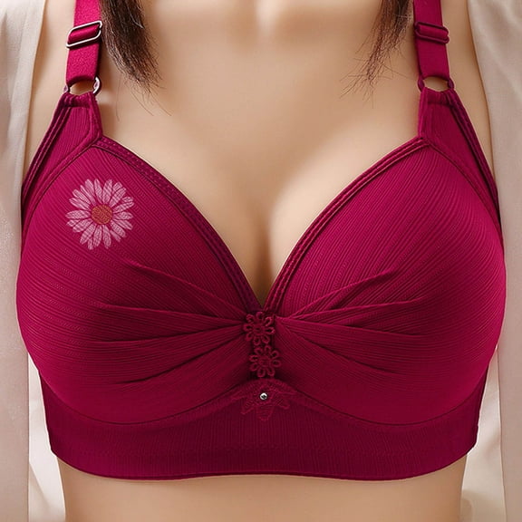 Penkiiy Women's Daisy Print Push Up Wireless Bras Plus Size , Comfort Daily Wear Non Padded Underwire Free Bra