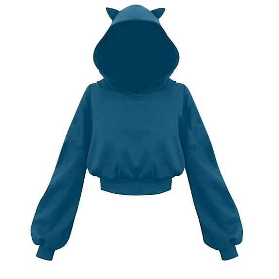 Penkiiy Women's Ear Hoodie Pullover Long Sleeve Hooded Sweatshirt Cute Dark Gothic Style Blouse Cute Crop Top Hoodies Sweatshirt 4XL Dark Blue
