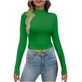 thumbnail image 1 of Penkiiy Women's Fall Fashion Long Sleeve Stretch Slim Fitted Ribbed T-Shirt Blouse Solid Basic Tops L Green, 1 of 7