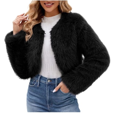 GENERATION FASHION Women's Black Faux Fur Long Coat With Hood & Pom Poms - Sizes 8-18 UK