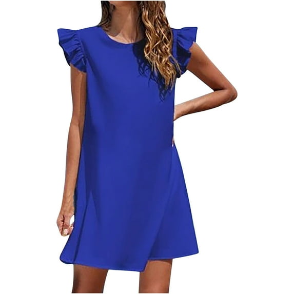 Penkiiy Women's Fashion Solid Color Comfortable Loose Sleeveless Casual Tops Dress Floral Summer Dress S Blue 2023 Summer Deal