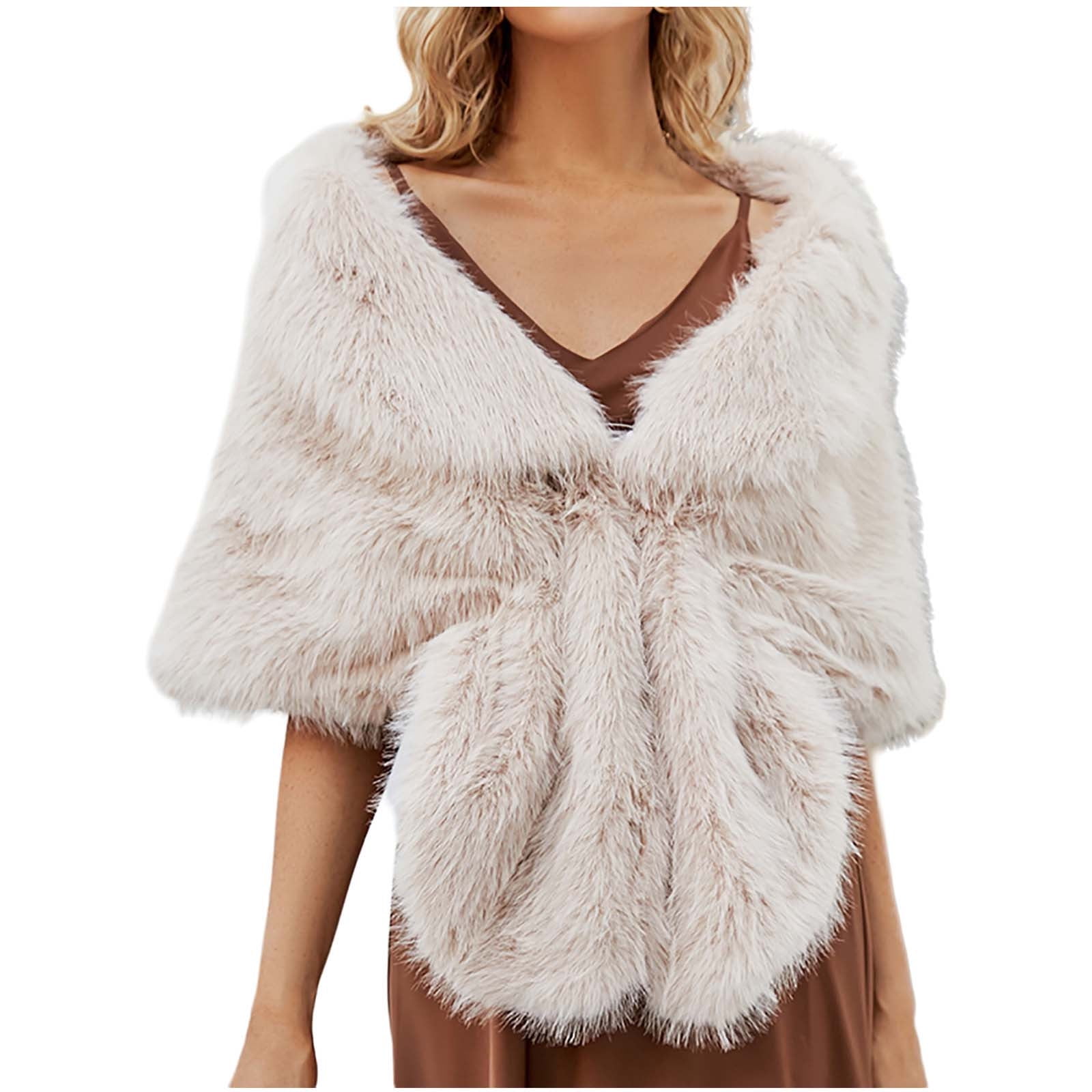 Penkiiy Women's Faux Fur Shawl Wraps Stole Cloak Coat Sweater Cape for  Evening Party/Bridal/Wedding Scarf Beige - Walmart.com