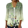 thumbnail image 1 of Penkiiy Women's Floral Print Puff Sleeve Cardigan Loose Cover Up Blouse Tops 3/4 Sleeve Ruffle Open Front Button Cardigan Green for 2XL, 1 of 5