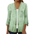 thumbnail image 1 of Penkiiy Women's Floral Print Puff Sleeve Cardigan Loose Cover Up Blouse Tops 3/4 Sleeve Ruffle Open Front Button Cardigan Green for S, 1 of 5