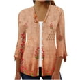 thumbnail image 1 of Penkiiy Women's Floral Print Puff Sleeve Cardigan Loose Cover Up Blouse Tops 3/4 Sleeve Ruffle Open Front Button Cardigan Orange for S, 1 of 5