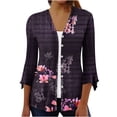 thumbnail image 1 of Penkiiy Women's Floral Print Puff Sleeve Cardigan Loose Cover Up Blouse Tops 3/4 Sleeve Ruffle Open Front Button Cardigan Pink for 2XL, 1 of 5