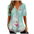 thumbnail image 1 of Penkiiy Women's Floral Tunic Tops Casual Blouse V Neck Short Sleeve Buttons Up T-Shirts 3XL Light Blue, 1 of 5