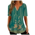thumbnail image 1 of Penkiiy Women's Floral Tunic Tops Casual Blouse V Neck Short Sleeve Buttons Up T-Shirts L Army Green, 1 of 5