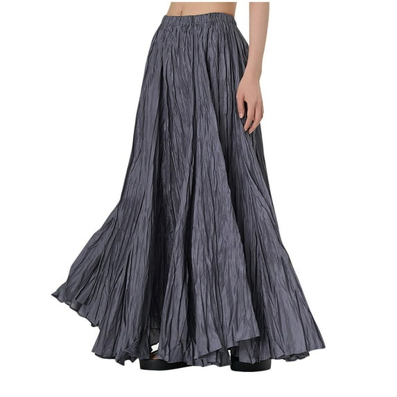 Penkiiy Women's Flowing Drape Wrinkled Loose And Slimming Oversized Skirt Half Length Skirt Free Size Dark Gray