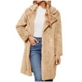 thumbnail image 1 of Penkiiy Women's Fuzzy Fleece Lapel Open Front Long Cardigan Coat Faux Fur Warm Winter Outwear Jackets Faux Fur Coat Khaki, 1 of 5