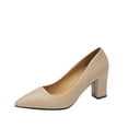 thumbnail image 1 of Penkiiy Women’s High Chunky Closed Toe Block Heels Pointed Toe Wedding Party Elegant Slip On Pumps Shoes 38 Khaki, 1 of 5