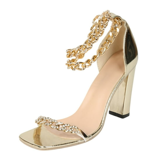 Penkiiy Women's High Heels Open Toe Pumps Stiletto Heeled Sandals Dating Beaded Pumps with Pearl Ankle Buckle Strap Bride Wedding Party Shoes 42 Gold