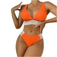 thumbnail image 1 of Penkiiy Women's High Waisted Bikini Tummy Control Bathing Suits Twist Cutout Swimsuits Ribbed Color Block 2 Piece L Orange, 1 of 4