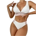 thumbnail image 1 of Penkiiy Women's High Waisted Bikini Tummy Control Bathing Suits Twist Cutout Swimsuits Ribbed Color Block 2 Piece L White, 1 of 4