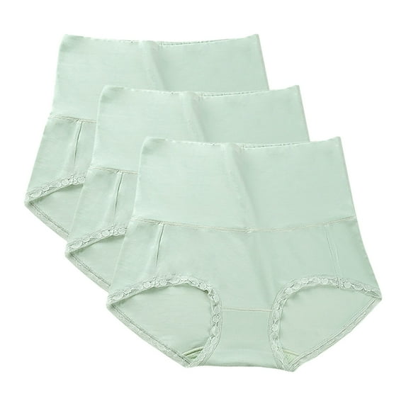 Penkiiy Women's High Waisted Cotton Underwear - Ultra Soft Breathable Panties 3-Pack for Everyday Comfort & Special Occasions XL Green