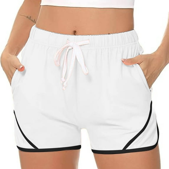 Penkiiy Women's High-Waisted Yoga Shorts with Pockets – Running & Lounge Athletic Shorts, Adjustable Drawstring & Lightweight Loose Fit