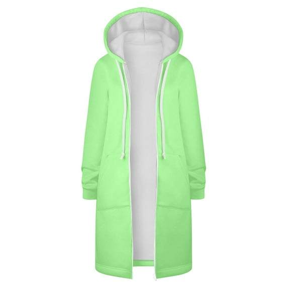 Penkiiy Women's Jackets Winter Popular Sweater Medium Long Plush Insert Bag Hooded Zipper Windbreaker Coat with Pocket L Mint Green