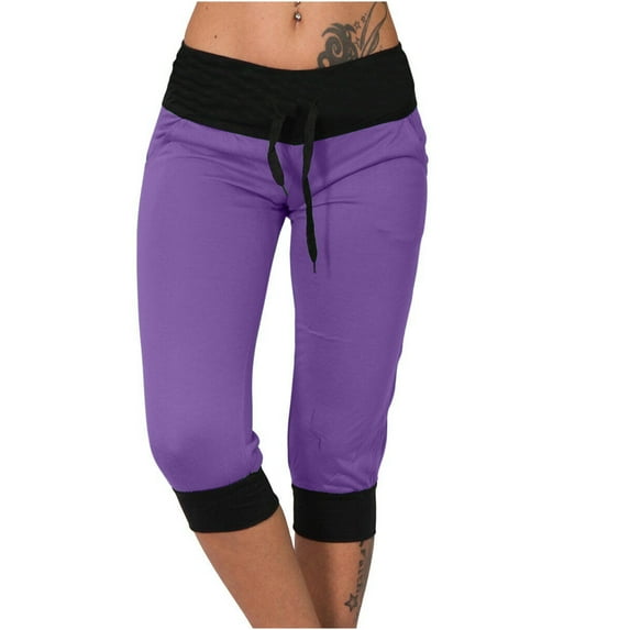 Penkiiy Women's Joggers Pants Baggy Lightweight Capri Pants Running Workout Athletic Cropped Sports Pants Soft Lounge Pajams Pants 2XL Purple