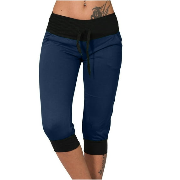 Penkiiy Women's Joggers Pants Baggy Lightweight Capri Pants Running Workout Athletic Cropped Sports Pants Soft Lounge Pajams Pants M Navy