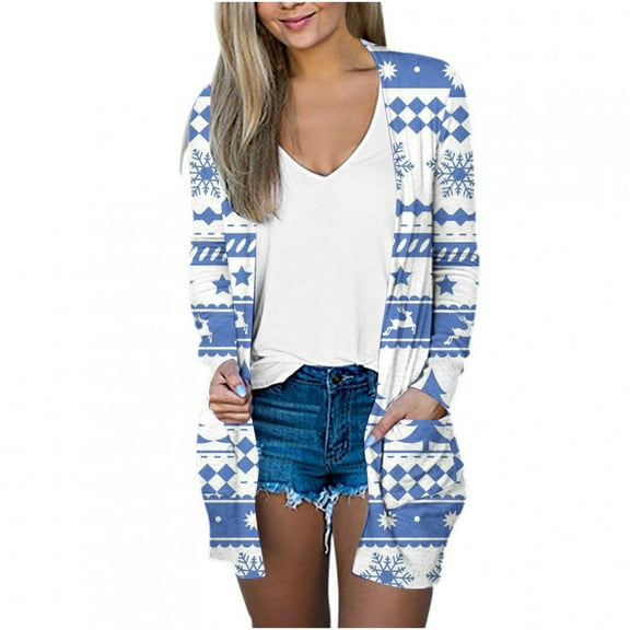 Penkiiy Women's Lightweight Open Front Cardigans Long Sleeve Casual Soft Drape Fall Cardigan with Pocket Blue for L