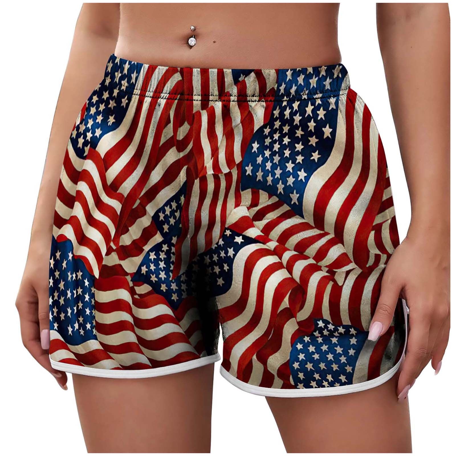 Women's Pants Womens Lightweight Shorts Casual Independence Day