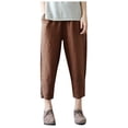 thumbnail image 1 of Penkiiy Women's Linen Cropped Pants Tapered Ankle Capris Trousers Elastic Waist 4XL Coffee, 1 of 4