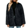 thumbnail image 1 of Penkiiy Women's Long Sleeve Fluffy Faux Fur Warm Coat Faux Fur Coat Black, 1 of 5