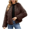 thumbnail image 1 of Penkiiy Women's Long Sleeve Fluffy Faux Fur Warm Coat Faux Fur Coat Brown, 1 of 1